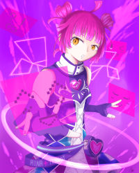 Rule 34 | !?, 1girl, :o, ;), alternate hairstyle, analog heart (love live!), artist name, artist request, bag, bare shoulders, belt, belt pouch, black gloves, blush, breasts, brown eyes, cross-laced clothes, cross-laced dress, double bun, double horizontal stripe, dress, dress shirt, elbow gloves, fake wings, female focus, fingerless gloves, floral print, gloves, hair bun, handbag, heart, heart (symbol), heart print, high collar, highres, looking at viewer, love live!, love live! nijigasaki high school idol club, love live! school idol festival, love live! school idol festival all stars, miniskirt, multicolored clothes, multicolored dress, nail, nail polish, one eye closed, parted lips, pink hair, pink nails, pink nails, plaid, plaid skirt, pleated, pleated skirt, pouch, shirt, short hair, skirt, sleeveless, sleeveless dress, small breasts, smile, solo, tennoji rina, touchscreen, white skirt, wings, wink, yellow eyes