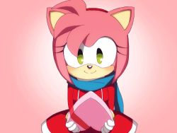 Rule 34 | 1girl, amy rose, animated, animated gif, artist request, candy, dress, closed eyes, food, green eyes, happy, headband, heart, looking at viewer, lowres, open mouth, pink hair, pov, scarf, sega, short hair, smile, solo, sonic (series), valentine