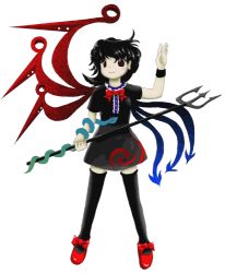 Rule 34 | 1girl, black hair, dress, female focus, full body, houjuu nue, lowres, official art, polearm, randou, red eyes, short hair, snake, solo, standing, thighhighs, touhou, transparent background, undefined fantastic object, weapon, wings, zettai ryouiki, zun (artist)