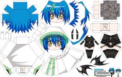 Rule 34 | 10s, 1girl, absurdres, artist name, blue hair, character name, chibi, cloak, demon wings, el joey, green hair, high school dxd, highres, multicolored hair, paper cutout, papercraft, single wing, solo, watermark, web address, wings, xenovia quarta, yellow eyes