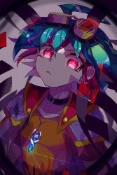 Rule 34 | 1boy, absurdres, ahoge, cosmos mrst, dyed bangs, glowing, glowing eyes, goggles, goggles on head, green hair, hair between eyes, highres, jacket, jacket on shoulders, jewelry, looking at viewer, male focus, multicolored hair, open clothes, pendant, portrait, red eyes, red hair, sakaki yuya, short hair, solo, two-tone hair, upper body, wide-eyed, yu-gi-oh!, yu-gi-oh! arc-v