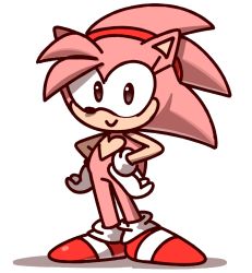 Rule 34 | 1girl, amy rose, animal nose, antenna hair, black eyes, body fur, closed mouth, female focus, flat chest, full body, furry, furry female, fusion, gloves, hairband, hands on own hips, happy, heart, long hair, looking at viewer, pink fur, pink hair, red footwear, red hairband, shoes, simple background, sketch, smile, socks, solo, sonic (series), sonic the hedgehog, standing, two-tone fur, vilepluff, white background, white gloves, white socks