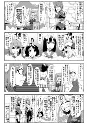 Rule 34 | 4koma, 6+girls, adapted costume, ahoge, alternate costume, animal ears, antennae, bandages, bare shoulders, blush, bow, bracelet, bush, cape, carrot necklace, cat ears, cat tail, chair, chen, comic, detached sleeves, doll joints, dress, earrings, enami hakase, closed eyes, flandre scarlet, greyscale, hair bow, hair over one eye, hat, highres, horns, inaba tewi, jewelry, joints, kijin seija, medicine melancholy, monochrome, multiple girls, multiple tails, necklace, open mouth, rabbit ears, sharp teeth, short hair, side ponytail, single earring, table, tail, teeth, touhou, translation request, tree, wings, wriggle nightbug