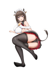 Rule 34 | 1girl, absurdres, animal ears, ass, azur lane, bare shoulders, bell, black panties, black skirt, black thighhighs, breasts, brown hair, cow ears, cow girl, cow horns, cow tail, cowbell, frills, grey eyes, highres, horns, huge breasts, kashino (azur lane), kashino (maid for mayhem) (azur lane), maid, maid headdress, open mouth, panties, red skirt, shirt, sideboob, skirt, solo, tail, thighhighs, underboob, underskirt, underwear, white shirt, xinsaki