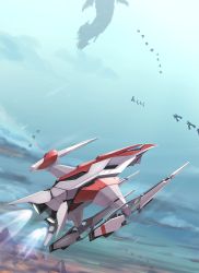 Rule 34 | battle, cloud, cloudy sky, darius (series), energy cannon, highres, non-humanoid robot, robot, rokuwata tomoe, silver hawk, sky, space whale, spacecraft, starfighter, thrusters, vehicle focus