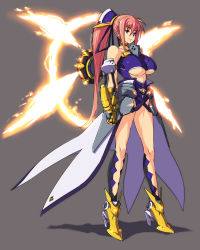 Rule 34 | 00s, 1girl, alternate weapon, armor, bare shoulders, boots, breasts, center opening, choker, fingerless gloves, fire, full body, gauntlets, gloves, glowing, hair ornament, high heels, laevatein (nanoha), large breasts, legs, leotard, long hair, long legs, lyrical nanoha, magical girl, mahou shoujo lyrical nanoha, mahou shoujo lyrical nanoha a&#039;s, mahou shoujo lyrical nanoha strikers, nekomamire, pink hair, ponytail, purple eyes, red hair, shadow, shoes, signum, simple background, skirt, solo, standing, underboob, unison (nanoha), very long hair, weapon, wings