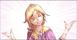 Rule 34 | 1girl, blonde hair, closed eyes, digimon, digimon survive, highres, kimishima saki, solo, tongue, tongue out