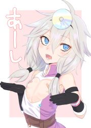 Rule 34 | 1girl, :d, ahoge, armpits, bandaid, bandaids on nipples, bare shoulders, black gloves, blue eyes, blush, breasts, clothing cutout, collarbone, commentary request, dress, elbow gloves, fangs, fangs out, gloves, hair between eyes, head mirror, heart cutout, highres, kasukabe tsukushi, long hair, low twintails, makabe gorou, open mouth, pasties, silver hair, sleeveless, sleeveless dress, small breasts, smile, solo, translation request, twintails, virtual youtuber, white dress