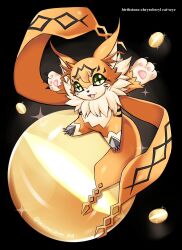 Rule 34 | 1other, cat, digimon, digimon (creature), green eyes, highres, meicoomon, other focus, solo