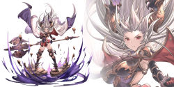 Rule 34 | &gt;:(, 1girl, armor, armored boots, ass, axe, boots, breasts, cape, draph, gauntlets, granblue fantasy, high heel boots, high heels, highres, horns, large breasts, long hair, red eyes, skindentation, skirt, solo, thigh boots, thighhighs, thighs, threo (granblue fantasy), very long hair, white hair, yu pian