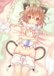 Rule 34 | 1girl, animal ears, bed, bloomers, bloomers pull, cat ears, chen, highres, tagme, tail, touhou, underwear