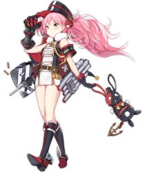 Rule 34 | &gt;:(, 1girl, alisa (kuro no sakura), armband, azur lane, black footwear, black gloves, black hat, boots, breasts, closed mouth, frown, full body, gloves, hat, holding, holding stuffed toy, knee boots, looking at viewer, mechanical arms, medium breasts, official art, pink hair, ponytail, shell casing, single mechanical arm, solo, stuffed animal, stuffed rabbit, stuffed toy, transparent background, yellow eyes, z25 (azur lane)