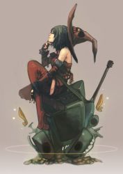 Rule 34 | 1girl, arc system works, bad id, bad pixiv id, black hair, boots, detached sleeves, fingerless gloves, gloves, green eyes, guilty gear, guilty gear xx, guitar, hat, high heels, i-no, ian olympia, instrument, nail polish, platform footwear, platform heels, profile, shoes, sitting, solo, thigh boots, thighhighs, witch hat