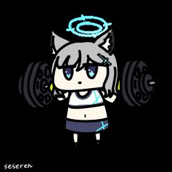 Rule 34 | 1girl, animal ears, animated, animated gif, blue archive, exercising, female focus, halo, lowres, navel, seseren, solo, weightlifting, weights