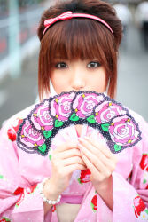 Rule 34 | hand fan, hairband, highres, japanese clothes, kimono, photo (medium), shio, tagme