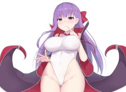Rule 34 | 1girl, arapi, bb (fate), blush, breasts, clothes, fate/grand order, fate (series), female focus, large breasts, looking at viewer, purple eyes, purple hair, simple background, smile, solo, white background