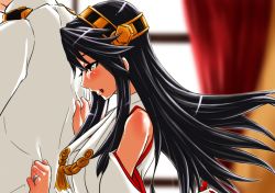 Rule 34 | 10s, 1girl, admiral (kancolle), bare shoulders, black hair, blurry, blush, depth of field, detached sleeves, hairband, haruna (kancolle), japanese clothes, jewelry, kantai collection, kobamiso (kobalt), long hair, nontraditional miko, ring, wedding band, wedding ring
