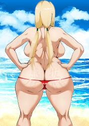 Rule 34 | 1girl, absurdres, ass, backboob, bikini, blonde hair, breasts, butt crack, from behind, highres, huge ass, large breasts, long hair, naruto (series), solo, swimsuit, topless, tsunade (naruto), twintails