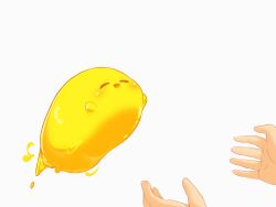 Rule 34 | :d, closed eyes, colored skin, highres, hikyou takarasou, midair, open mouth, original, simple background, slime (creature), smile, white background, yellow skin