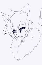 Rule 34 | 83629774, animal ears, highres, identity v, monochrome, naib subedar, stitched mouth, stitches, white background, wolf ears