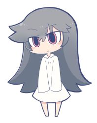 Rule 34 | 1girl, alternate costume, ashley (warioware), barefoot, black hair, blush, chibi, closed mouth, dress, eyes visible through hair, female focus, flat chest, full body, hair down, highres, jpeg artifacts, long hair, long sleeves, nightgown, nintendo, ooyama bokuchi, pajamas, red eyes, simple background, sleeves past fingers, sleeves past wrists, solo, standing, warioware, white background, white dress