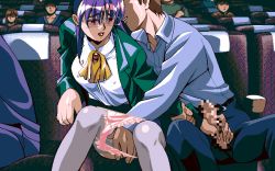 Rule 34 | 1990s (style), 1girl, 2 shot diary 2, 5boys, game cg, glasses, green hair, kaori (2 shot diary 2), may-be soft, multiple boys, necktie, pc98, purple hair, retro artstyle, tagme, theater