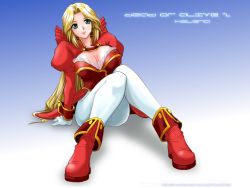 Rule 34 | 1girl, blonde hair, blue eyes, breasts, character name, cleavage, copyright name, dead or alive, helena douglas, ishihara souka, large breasts, long hair, pantyhose, sitting, solo, tecmo, wallpaper, watermark, web address, white pantyhose