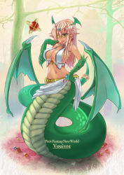 Rule 34 | 1girl, alcohol, bare shoulders, belt, bikini, bikini top only, breasts, choker, cleavage, cup, dragon girl, dragon wings, earrings, eyepatch, gem, green eyes, hair ornament, hand on own hip, head wings, jewelry, lamia, large breasts, licking, long hair, lots of jewelry, midriff, monster girl, navel, orb, pink hair, pixiv fantasia, pixiv fantasia new world, pointy ears, sakazuki, sake, sarong, scales, solo, sud (sudea), swimsuit, white bikini, wings