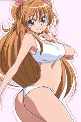 Rule 34 | 10s, 1girl, ass, bikini, blue eyes, breasts, brown hair, houjou hibiki, large breasts, long hair, looking at viewer, oimanji, precure, smile, solo, suite precure, swimsuit, twintails, two side up, white bikini