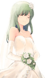 Rule 34 | 1girl, absurdres, alternate costume, bad id, bad pixiv id, bare shoulders, bouquet, breasts, dress, elbow gloves, closed eyes, flower, gloves, hair flower, hair ornament, highres, komeiji koishi, koretsuki aduma, long hair, aged up, rose, small breasts, solo, strapless, strapless dress, touhou, wedding, wedding dress, white dress, white gloves