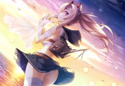 Rule 34 | 1girl, aircraft, airplane, ass, ayanami (azur lane), azur lane, bandages, bare shoulders, belt, cloud, crop top, dutch angle, evening, floating hair, hair between eyes, hands up, headgear, highres, horizon, long hair, looking at viewer, looking back, matsuuni, midriff, miniskirt, ocean, open mouth, outdoors, panties, pantyshot, parted lips, pink eyes, pleated skirt, profile, rigging, sailor collar, sidelocks, silver hair, skirt, sky, sleeveless, smile, solo, thighs, twintails, underwear, white panties