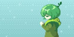 Rule 34 | 1girl, animated, animated gif, breath, breathing, from side, green eyes, green hair, hood, hoodie, kawawagi, original, pixel art, snow, snowflakes, snowing, solo, sprout on head, upper body