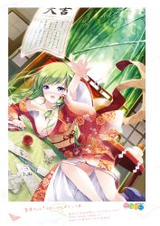 Rule 34 | 1girl, absurdres, areola slip, blue eyes, breasts, day, frog, hair ornament, highres, incredibly absurdres, indoors, japanese clothes, kimono, kochiya sanae, long hair, medium breasts, miyase mahiro, nipples, page number, simple background, snake hair ornament, solo, touhou