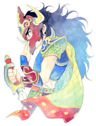 Rule 34 | agahari, armor, bikkuriman, cape, horns, long hair, male focus, mask, solo, sword, weapon, yamato shintei