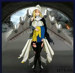 Rule 34 | aircraft, airplane, airplane costume, airplane wing, antonov an-225, blonde hair, blood, commissar skyrinn, commission, commissioner upload, crying, crying with eyes open, detached sleeves, fire, hangar, interior, jet, jet engine, mecha musume, nun, original, smoke, tattoo, tears, ukraine, ukrainian flag, war