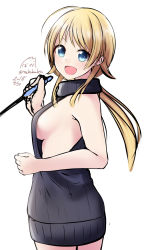 Rule 34 | 1girl, :d, bare arms, black sweater, blonde hair, blue eyes, blush, breasts, commentary request, dated, hachimiya meguru, hair flaps, hand up, highres, holding, idolmaster, idolmaster shiny colors, long hair, looking at viewer, looking to the side, low ponytail, medium breasts, nekobaka, open mouth, ponytail, ribbed sweater, sideboob, signature, sketch, smile, solo, sweater, turtleneck, turtleneck sweater, twitter username, very long hair