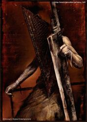 Rule 34 | 1boy, great knife, ito masahiro, konami, monster, monster boy, muscular, muscular male, official art, pyramid head, silent hill: homecoming, silent hill (series), sword, weapon