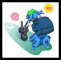 Rule 34 | 10s, 1girl, ?, backpack, bag, blue hair, different shadow, hair bobbles, hair ornament, hat, heart, hige saboten, kantai collection, kawashiro nitori, ominous shadow, rensouhou-chan, screwdriver, short hair, spoken heart, spoken question mark, take it home, touhou, twintails, wrench