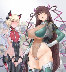 Rule 34 | 1boy, 1girl, absurdres, alternate breast size, alternate costume, androgynous, animal ears, areola slip, arms behind back, black leotard, bodysuit, breasts, bulge, camera, cat ears, cosplay, covered erect nipples, covered navel, curvy, embarrassed, fake animal ears, gloves, hand on own hip, highleg, highleg leotard, highres, homare nao, large breasts, leotard, long hair, looking at viewer, mashima jirou, mizuki yukikaze, mizuki yukikaze (lightning onyx), official alternate costume, open mouth, revealing clothes, see-through, see-through bodysuit, see-through leotard, short hair, taimanin (series), taimanin rpgx, taimanin suit, taimanin yukikaze, thong leotard, trap, twintails, two side up, very long hair, vest