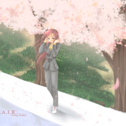 Rule 34 | 00s, air (visual novel), blue eyes, cherry blossoms, kamio haruko, kayune niu, long hair, red hair, solo