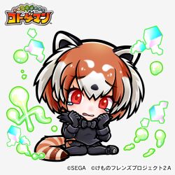Rule 34 | 1girl, bow, bowtie, brown hair, game cg, gloves, kemono friends, lesser panda (kemono friends), official art, red eyes, short hair, simple background, solo