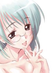 Rule 34 | 1girl, glasses, green eyes, green hair, katou ryouichi, matching hair/eyes, solo
