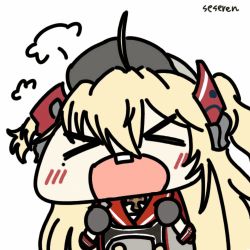 Rule 34 | &gt; &lt;, 1girl, admiral hipper (azur lane), ahoge, animated, animated gif, azur lane, fuming, lowres, open mouth, seseren