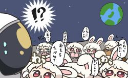 Rule 34 | !?, 6+others, animal ears, chibi, earth (planet), highres, moon, moon rabbit, multiple others, nontao, original, planet, rabbit ears, red eyes, spacesuit, sweatdrop, translated, white hair