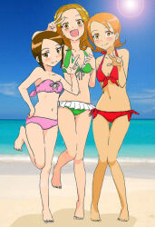 Rule 34 | 3girls, beach, brown eyes, brown hair, digimon, long hair, multiple girls, swimsuit, tachikawa mimi, takenouchi sora, yagami hikari