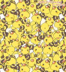 Rule 34 | 2019, :d, @ @, ampharos, black eyes, blush, creature, creatures (company), eye contact, closed eyes, game freak, gen 2 pokemon, looking at another, looking at viewer, looking away, nintendo, no humans, open mouth, pokemon, pokemon (creature), signature, simple background, smile, tansho, too many, white background, yellow theme