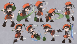Rule 34 | 1girl, antennae, black hair, boots, character sheet, female focus, glasses, hat, arthropod girl, low twintails, monster girl, original, sachy (sachichy), short twintails, shovel, solo, twintails