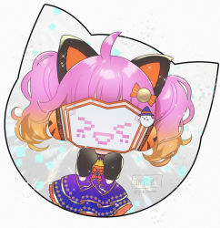 Rule 34 | &gt; &lt;, 1girl, alternate hairstyle, animal ears, animal hands, artist name, artist request, bare shoulders, blue dress, blue skirt, blush, bow, breasts, candy hair ornament, cat ears, chibi, collarbone, dress, dress bow, female focus, food-themed hair ornament, ghost hair ornament, gloves, hair ornament, halloween, head-mounted display, headphones, looking at viewer, love live!, love live! nijigasaki high school idol club, love live! school idol festival, mask, miniskirt, multicolored hair, orange dress, parted lips, paw gloves, pink hair, plaid, plaid dress, plaid skirt, pleated, pleated dress, pleated skirt, purple dress, red bow, screen, short hair, skirt, smile, solo, sparkle print, tennoji rina, twintails