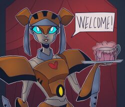 Rule 34 | 1girl, android, armor, blue eyes, breasts, colored skin, derpderplazy, helmet, highres, humanoid robot, lickety split, medium breasts, narrow waist, pink lips, robot, robot girl, short twintails, shoulder armor, solo, transformers, transformers animated, twintails
