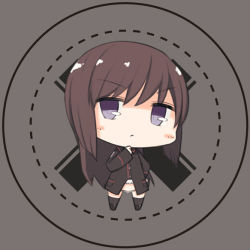 Rule 34 | &gt;:&lt;, 1girl, :&lt;, black footwear, black socks, blush, boots, brown background, brown hair, chibi, closed mouth, hand to own mouth, helmina lent, kneehighs, long hair, long sleeves, military, military uniform, panties, purple eyes, seedflare, socks, solo, strike witches, thighhighs, underwear, uniform, v-shaped eyebrows, white panties, world witches series